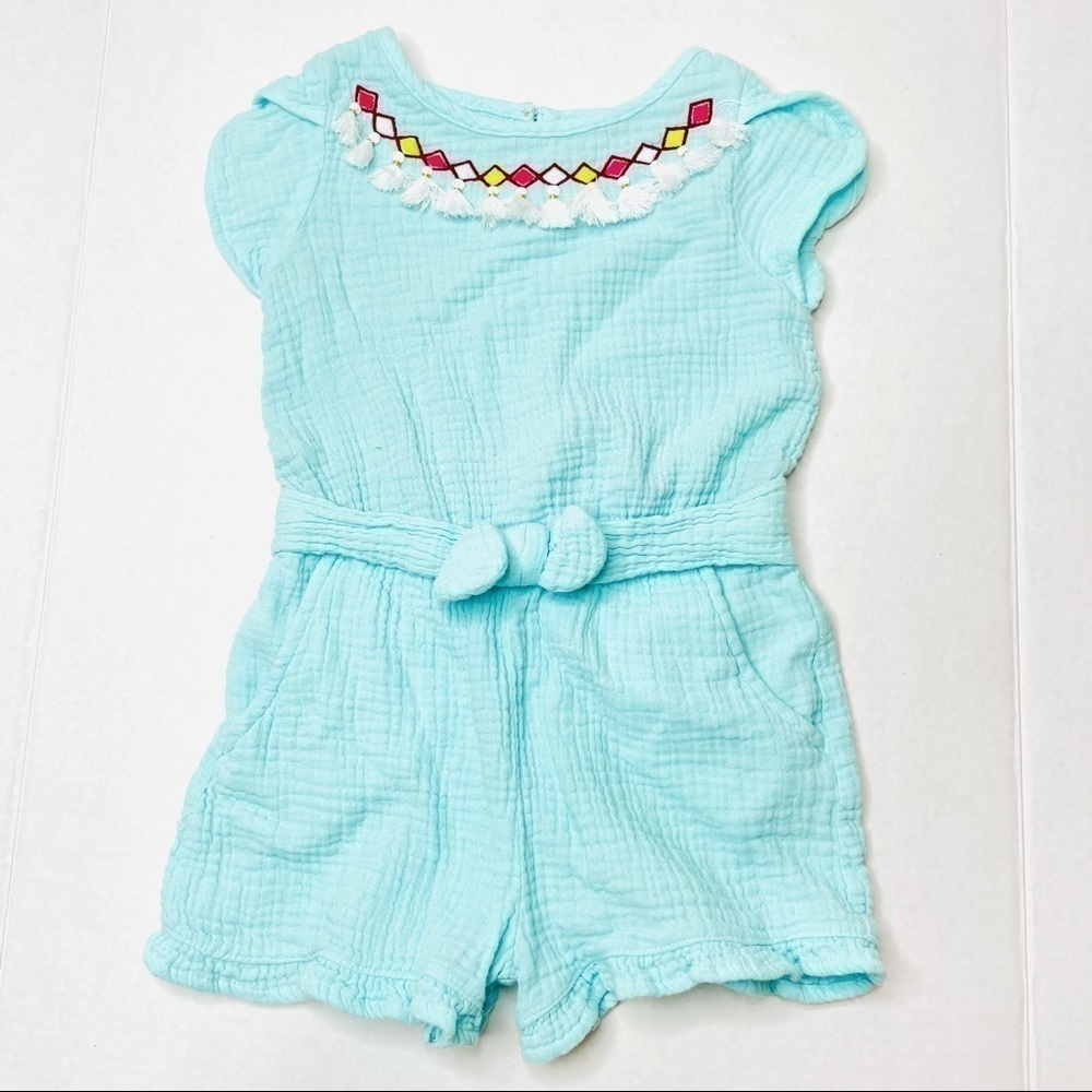 Genuine Kids by Oshkosh Aqua Tassle Gauze Romper